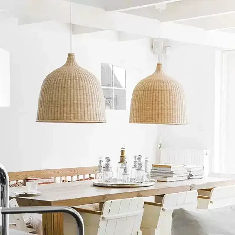 Tiered natural bamboo weaving led pendant lights for dining room