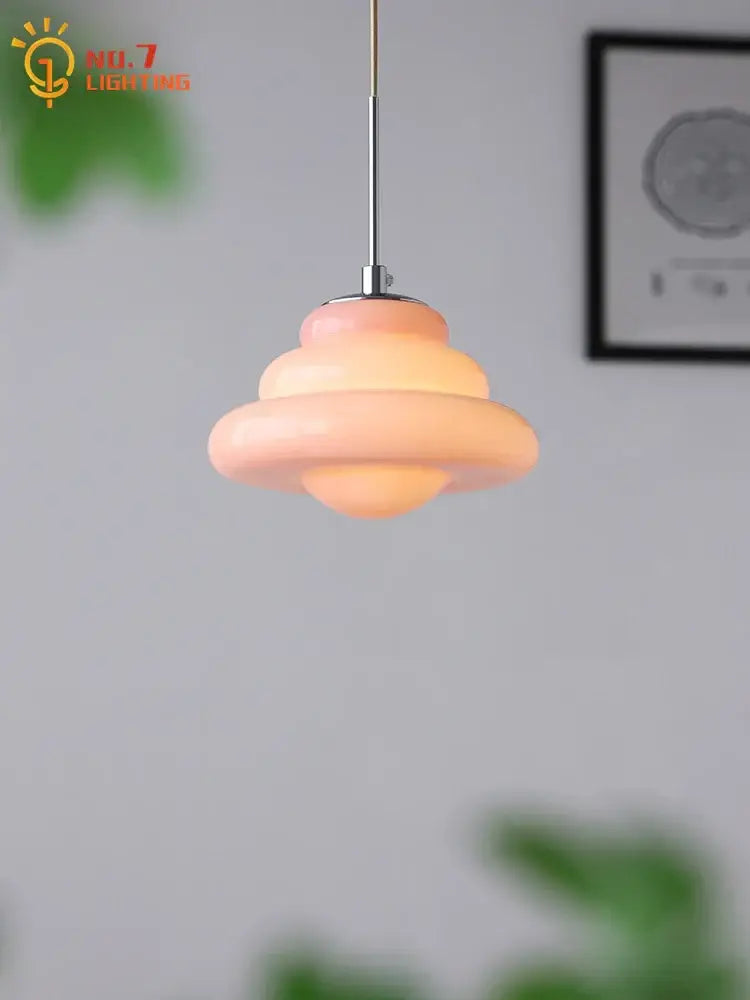 Tiered orange cream glass pendant lights for kitchen