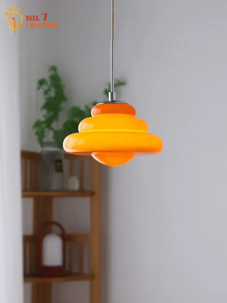 Tiered orange cream glass pendant lights for kitchen