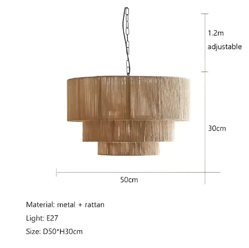 Tiered rattan hemp rope wall lamp for bedroom and living room