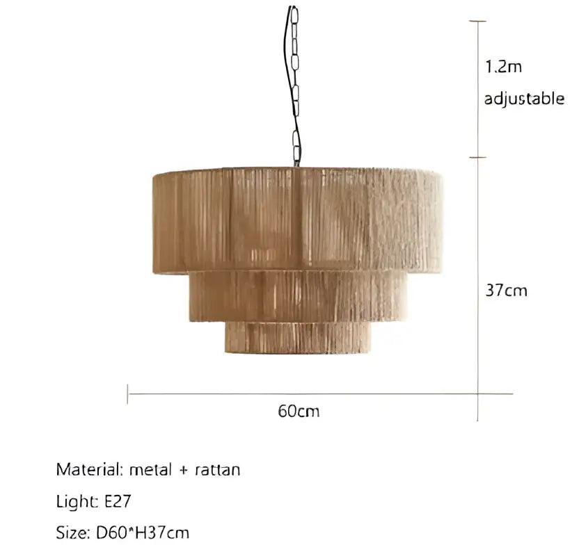 Tiered rattan hemp rope wall lamp for bedroom and living room
