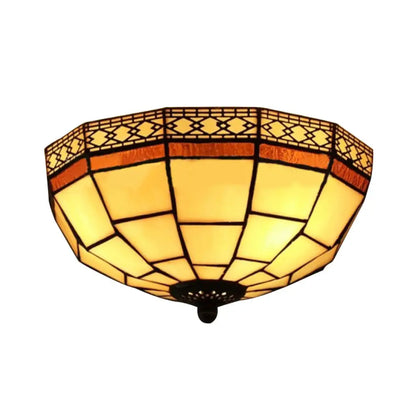 DecorBites™ Tiffany 2-Light Beige Flush Mount Ceiling Light with Art Glass Dome Shade for Bedroom