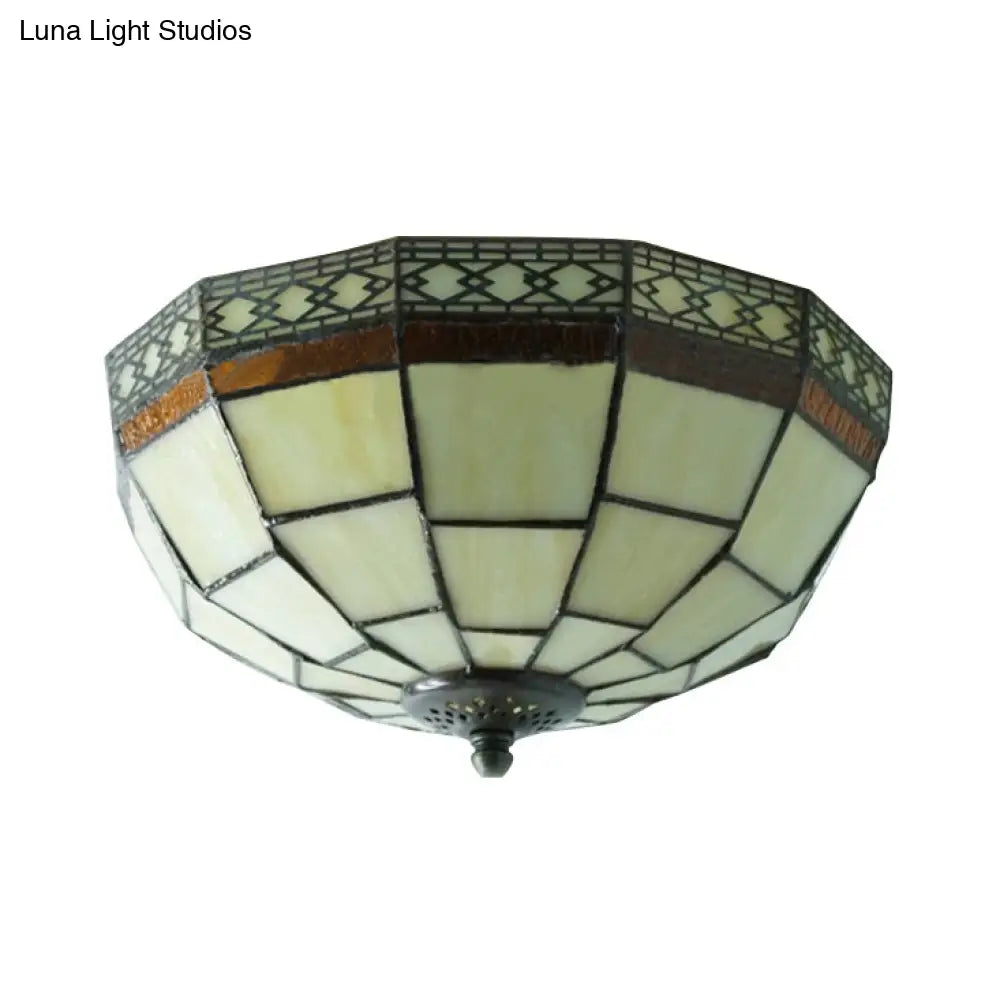 DecorBites™ Tiffany 2-Light Beige Flush Mount Ceiling Light with Art Glass Dome Shade for Bedroom