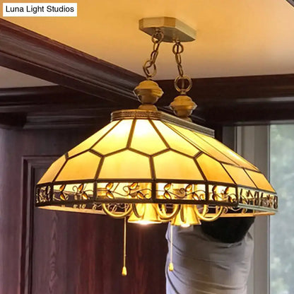Tiffany amber & cream faceted colonial gold island light dining room