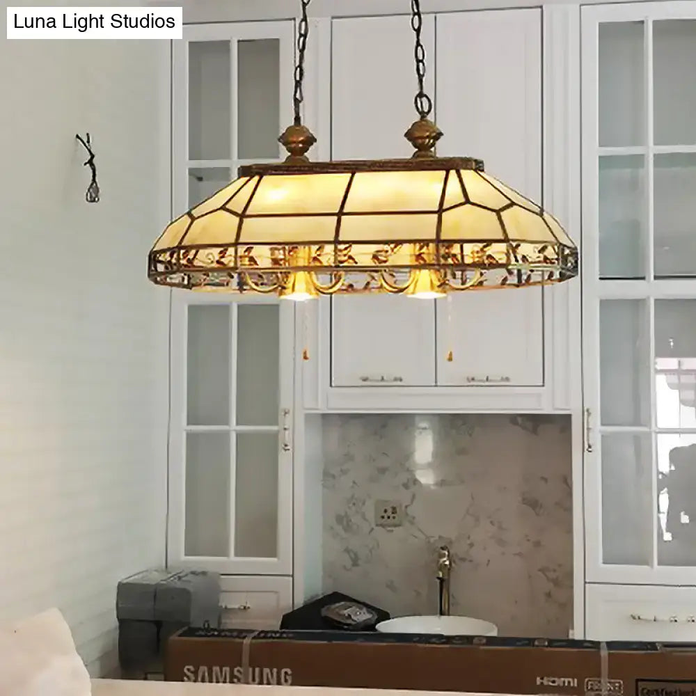 Tiffany amber & cream faceted colonial gold island light dining room