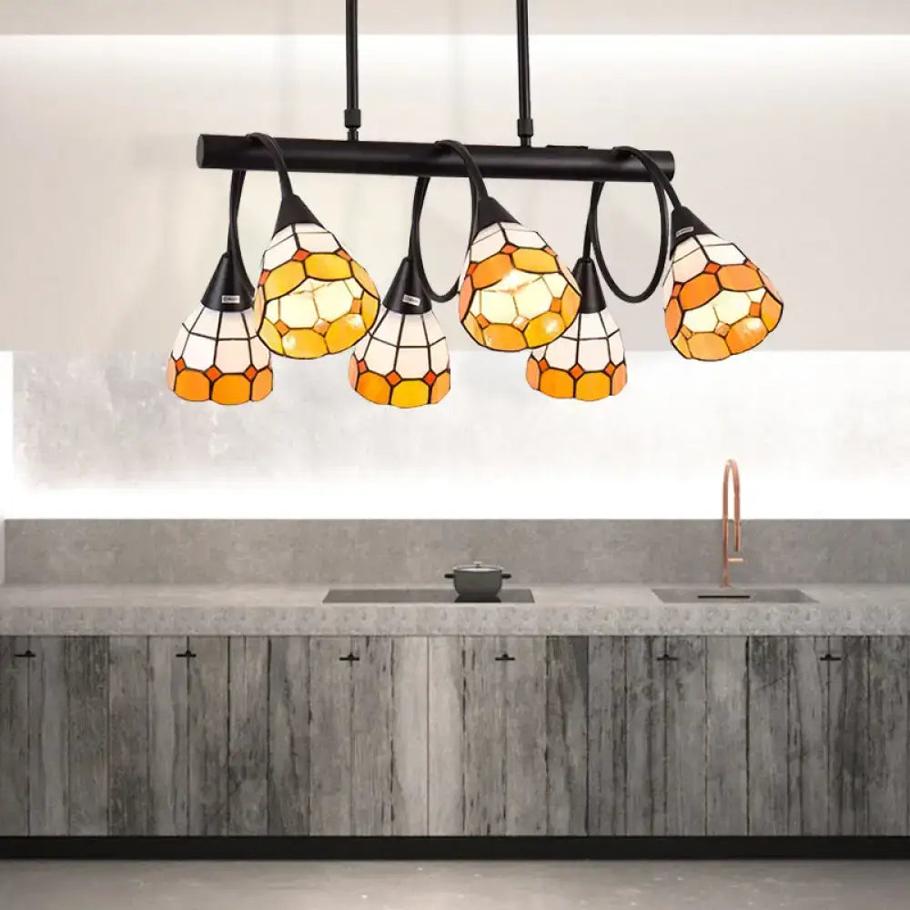Tiffany amber & cream stained glass kitchen island lighting