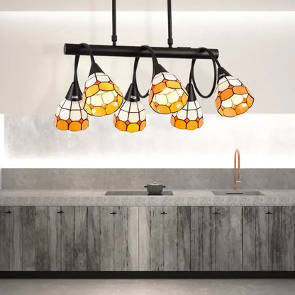 Tiffany amber & cream stained glass kitchen island lighting