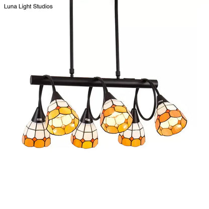 Tiffany amber & cream stained glass kitchen island lighting