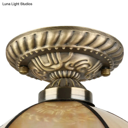 DecorBites™ Tiffany Antique Art Glass Ceiling Light for Kitchen - Beige Domed Mount with 1 Head