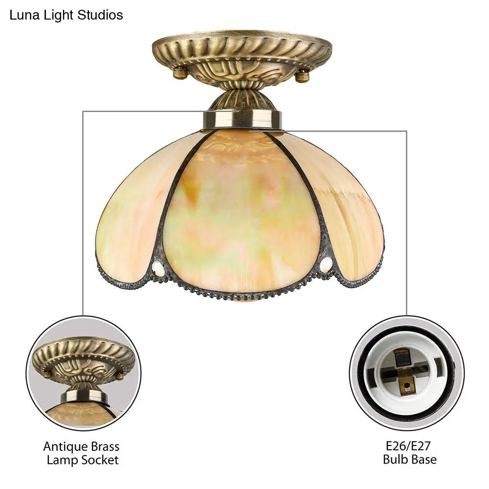 DecorBites™ Tiffany Antique Art Glass Ceiling Light for Kitchen - Beige Domed Mount with 1 Head