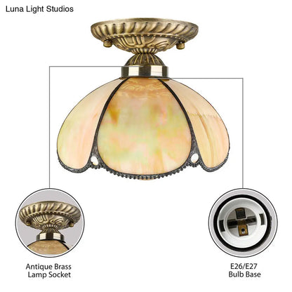 DecorBites™ Tiffany Antique Art Glass Ceiling Light for Kitchen - Beige Domed Mount with 1 Head