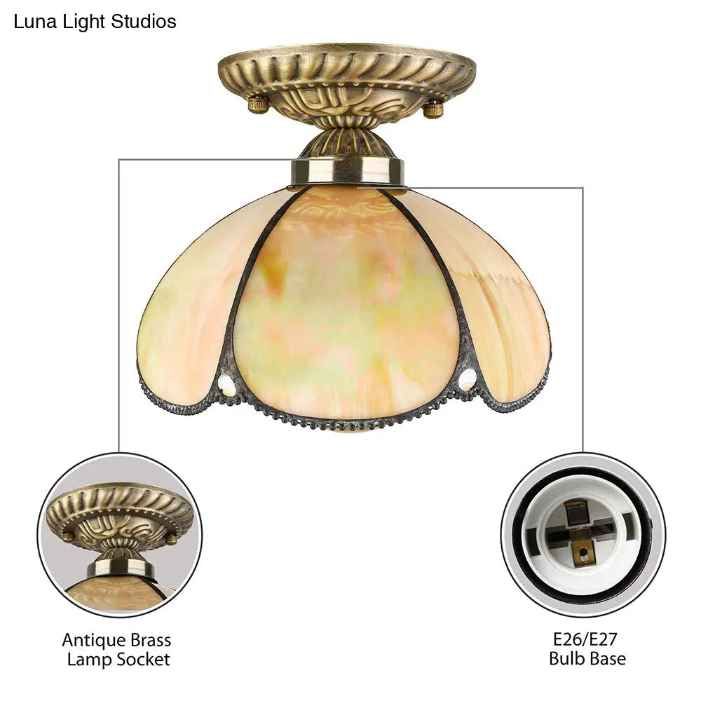 DecorBites™ Tiffany Antique Art Glass Ceiling Light for Kitchen - Beige Domed Mount with 1 Head