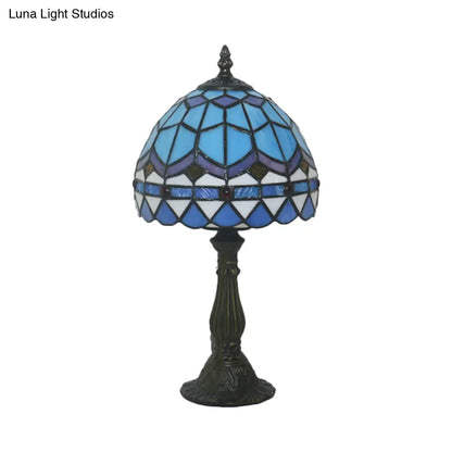 DecorBites™ Tiffany Art Glass Night Lamp - Bowl Shaped Stained Glass Table Lighting in Yellow/Blue