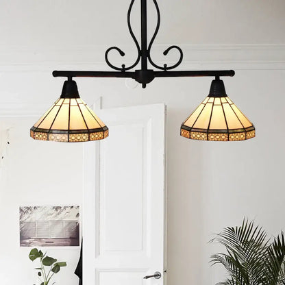Tiffany black & amber kitchen island light with glass cone shade