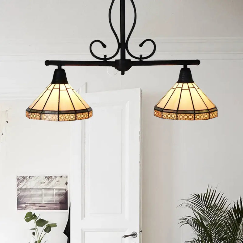 Tiffany black & amber kitchen island light with glass cone shade
