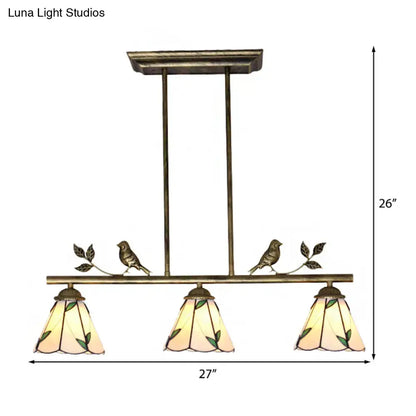 Tiffany brass leaf island lighting fixture – kitchen bird pendant