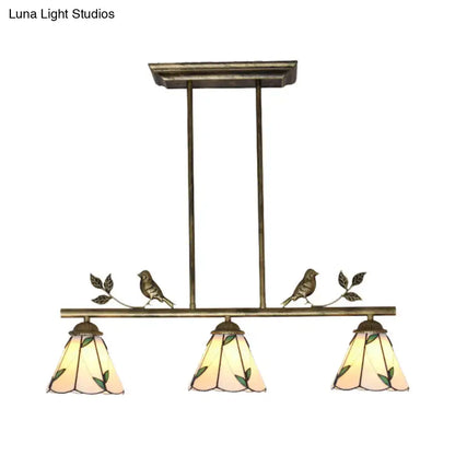 Tiffany brass leaf island lighting fixture – kitchen bird pendant