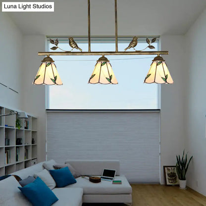 Tiffany brass leaf island lighting fixture – kitchen bird pendant