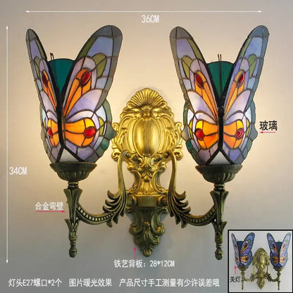 Tiffany butterfly glass sconces brass led wall lamps bedroom