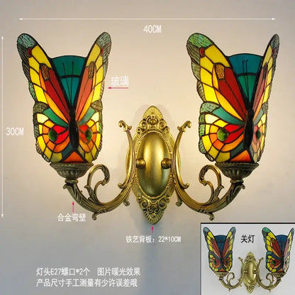 Tiffany butterfly glass sconces brass led wall lamps bedroom