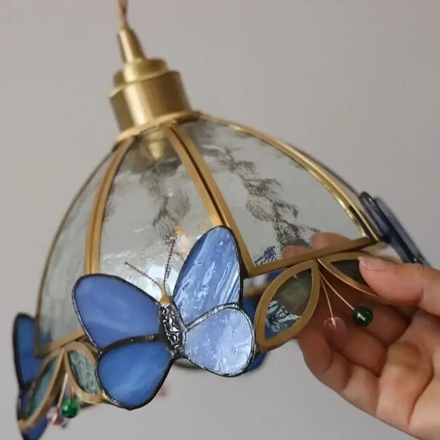 Tiffany butterfly glass wall lamp bedroom brass red led light