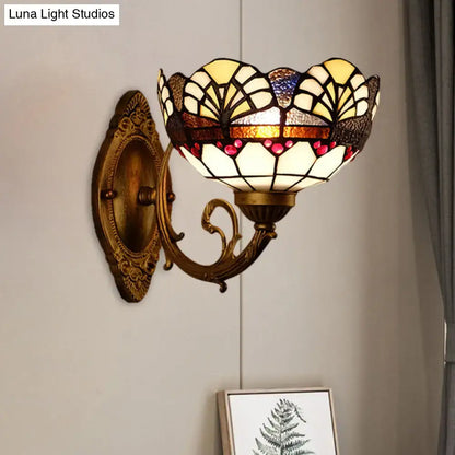 Tiffany gold cut floral stained glass wall sconce bedroom light