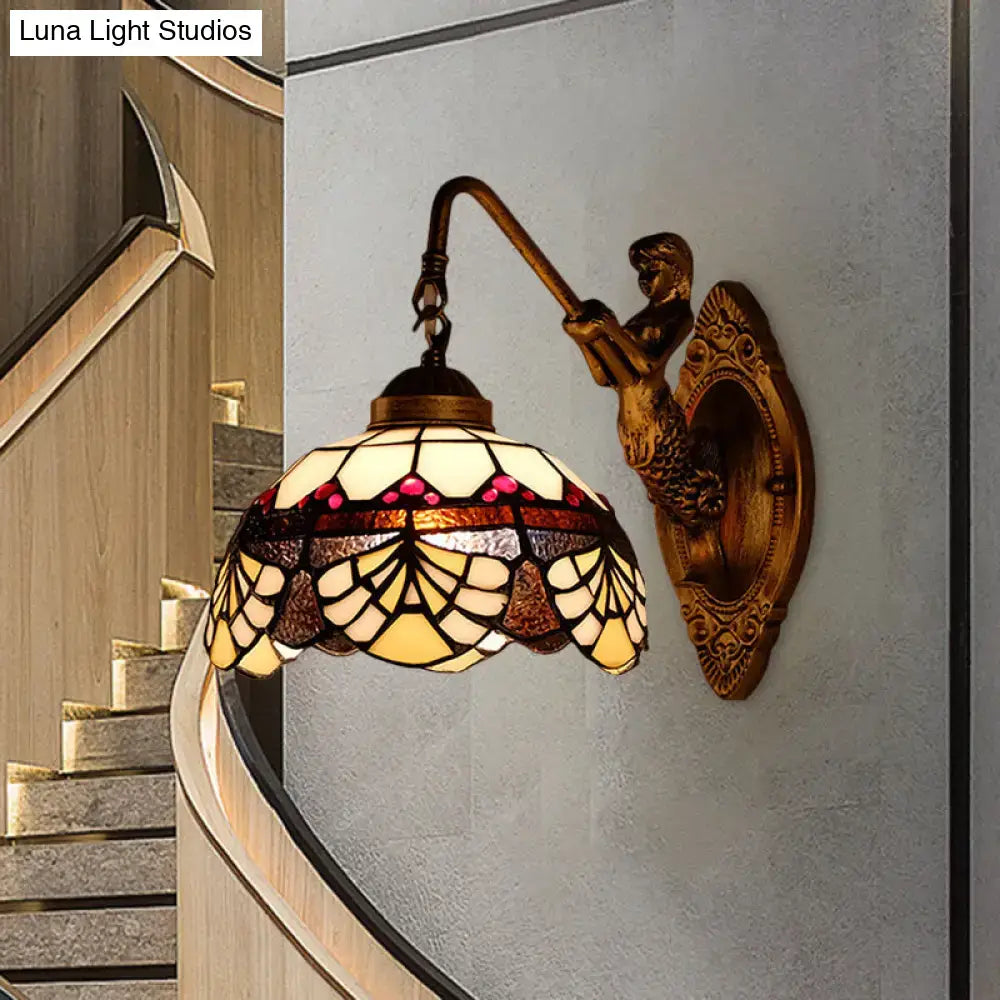 Tiffany gold cut floral stained glass wall sconce bedroom light
