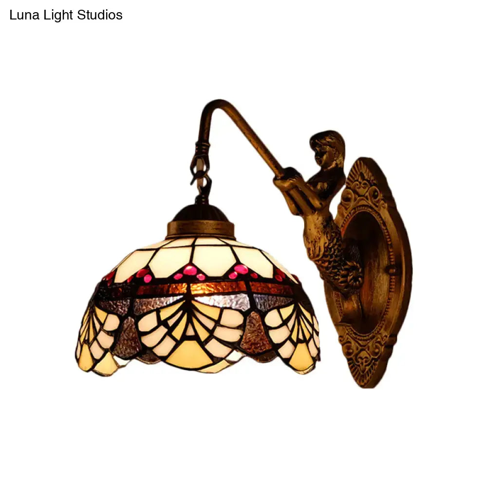 Tiffany gold cut floral stained glass wall sconce bedroom light