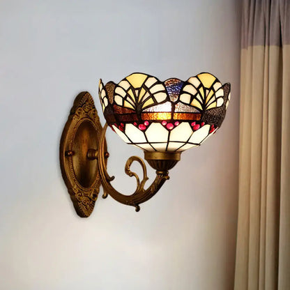 Tiffany gold cut floral stained glass wall sconce bedroom light