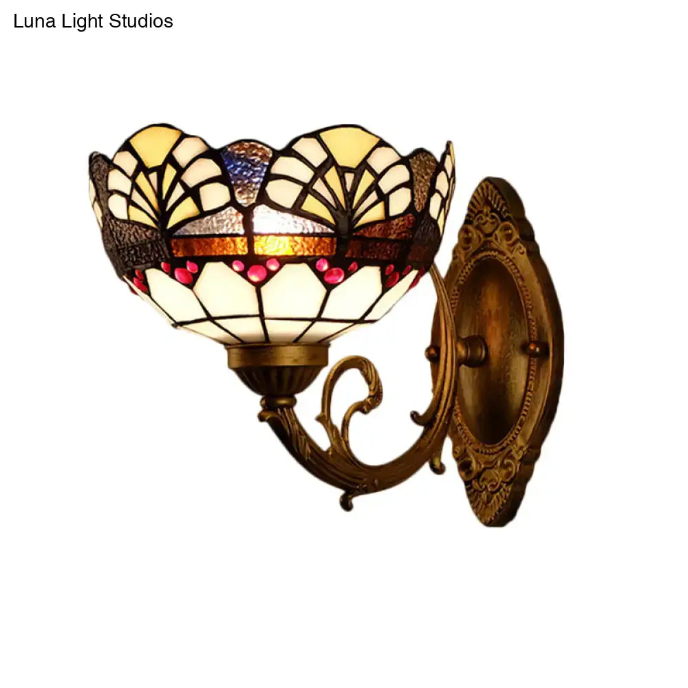 Tiffany gold cut floral stained glass wall sconce bedroom light