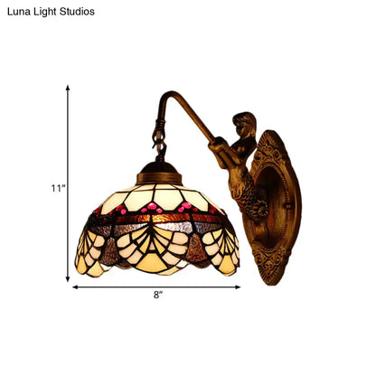 Tiffany gold cut floral stained glass wall sconce bedroom light