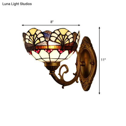 Tiffany gold cut floral stained glass wall sconce bedroom light