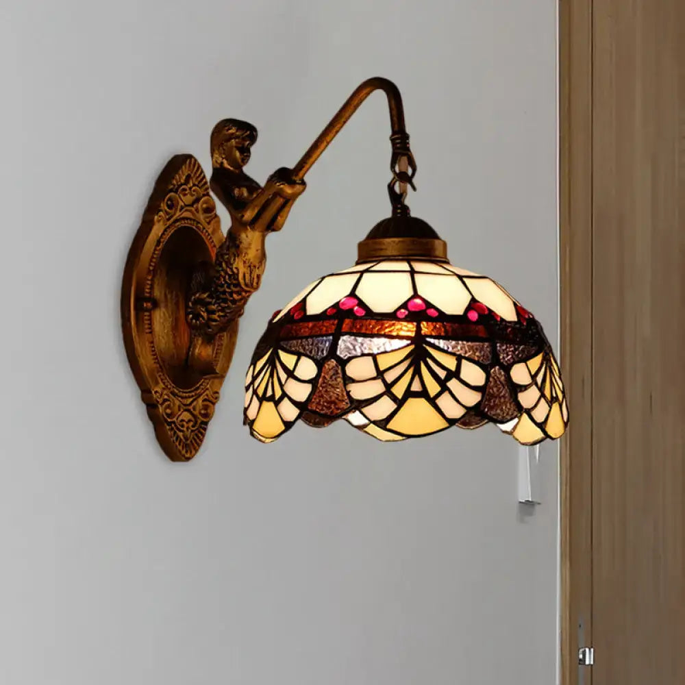 Tiffany gold cut floral stained glass wall sconce bedroom light