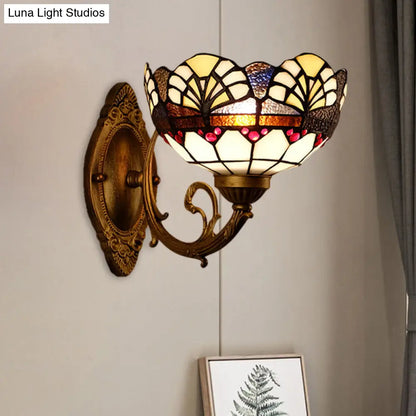 DecorBites™ Tiffany Gold Cut Glass Wall Sconce with Scalloped Dome and Mermaid Arm
