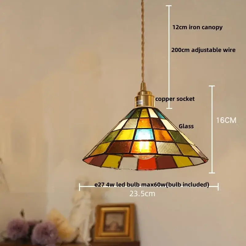 Tiffany green & cream stained glass led pendant lamp dining room