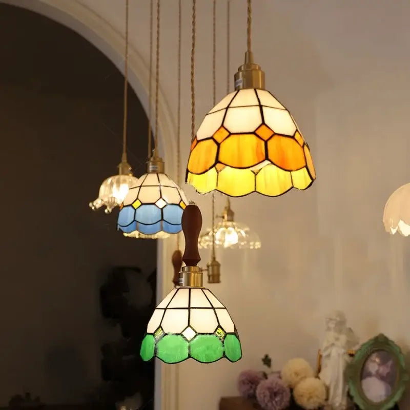Tiffany green & cream stained glass led pendant lamp dining room