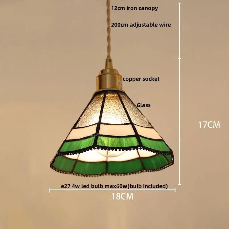 Tiffany green & cream stained glass led pendant lamp dining room