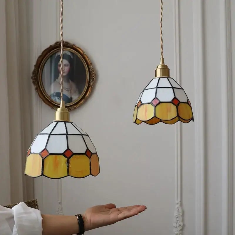 Tiffany green & cream stained glass led pendant lamp dining room