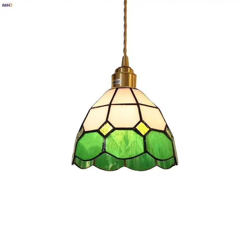 Tiffany green & cream stained glass led pendant lamp dining room