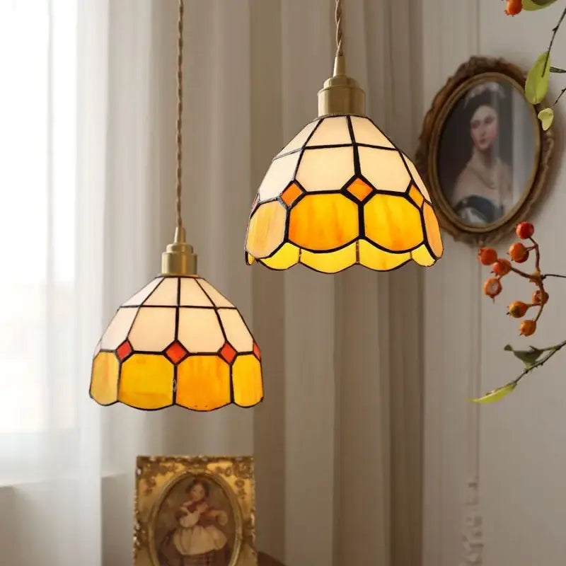 Tiffany green & cream stained glass led pendant lamp dining room