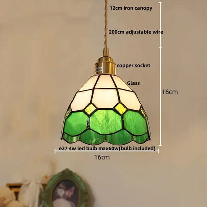 Tiffany green & cream stained glass led pendant lamp dining room