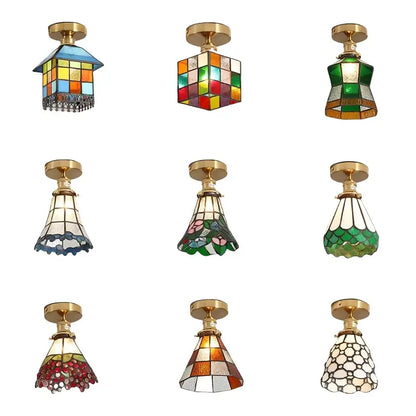 Tiffany green fish scale glass led ceiling lights living room