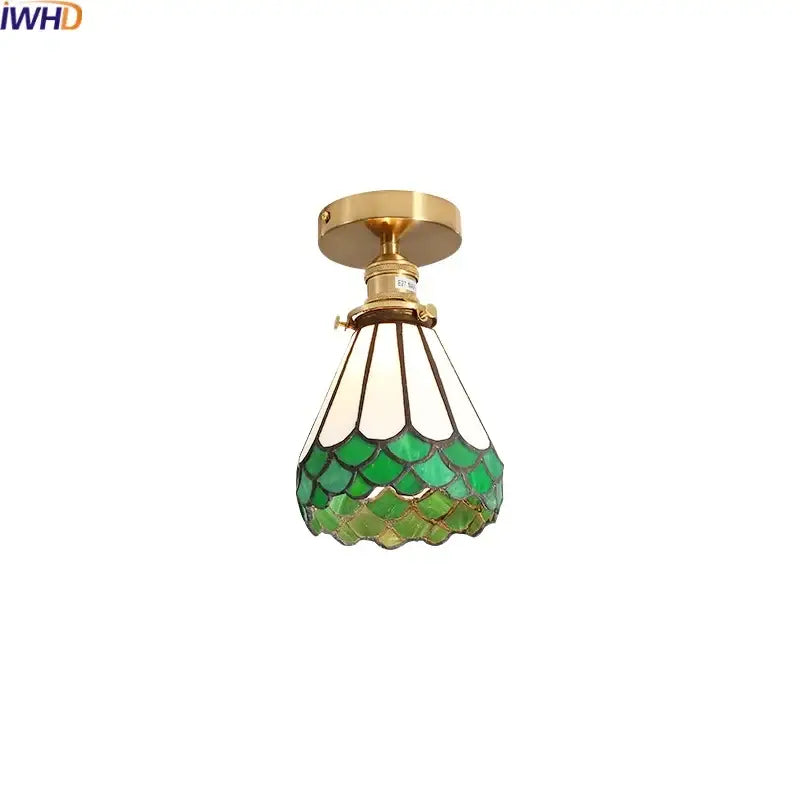 Tiffany green fish scale glass led ceiling lights living room