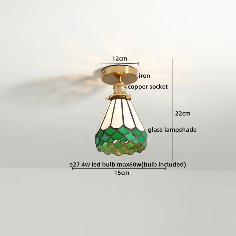 Tiffany green fish scale glass led ceiling lights living room