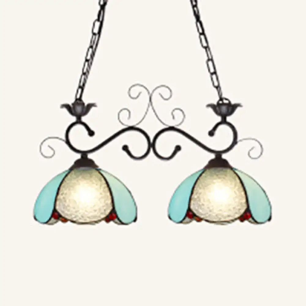 Tiffany light blue scalloped pendant lamp pair – dining room glass