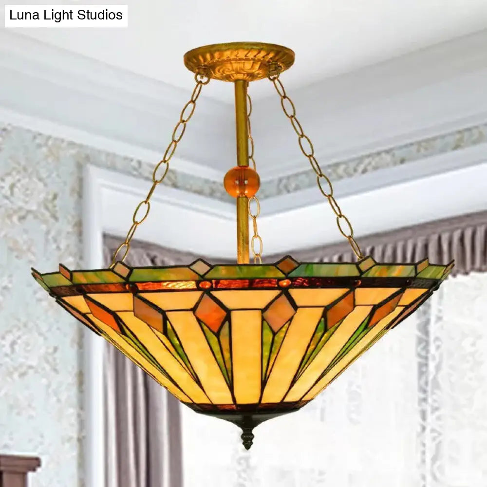 DecorBites™ Tiffany Semi Flush Mount Ceiling Light with Stained Glass Shade - 3 Lights for Living Room (23.5" H x 19.5" D)