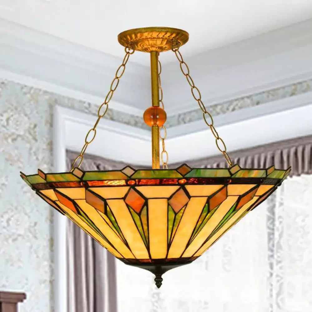 DecorBites™ Tiffany Semi Flush Mount Ceiling Light with Stained Glass Shade - 3 Lights for Living Room (23.5" H x 19.5" D)
