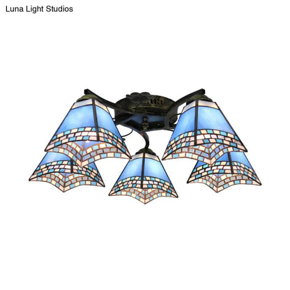 DecorBites™ Tiffany Stained Glass Ceiling Light with 5 Scalloped Heads in Antique Bronze - Perfect for Bedroom