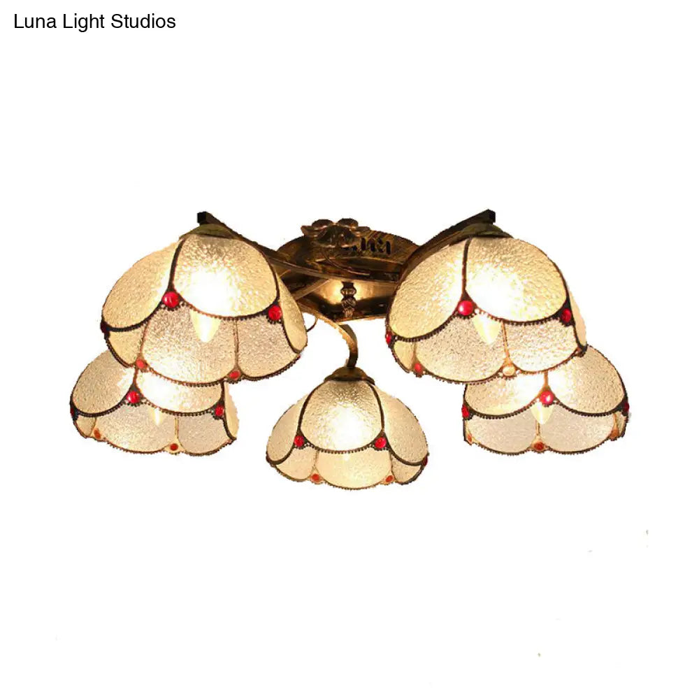DecorBites™ Tiffany Stained Glass Ceiling Light with 5 Scalloped Heads in Antique Bronze - Perfect for Bedroom