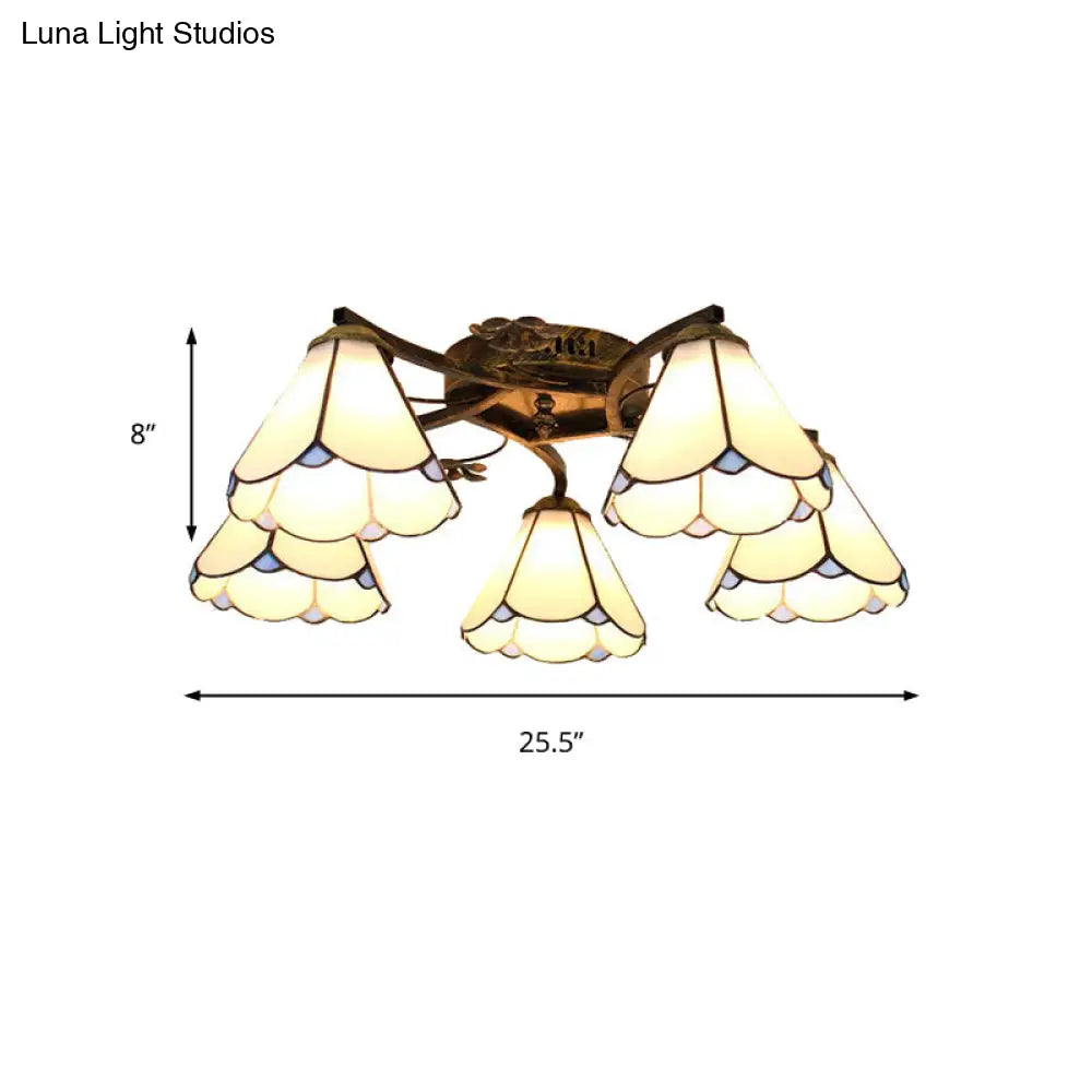 DecorBites™ Tiffany Stained Glass Ceiling Light with 5 Scalloped Heads in Antique Bronze - Perfect for Bedroom